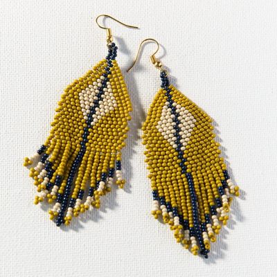 Citron Navy Ivory Diamond With Stripe Fringe Seed Bead Earring