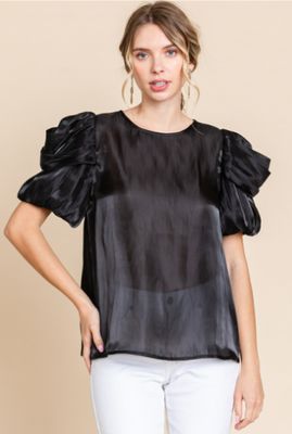 Satin Square Top with Puff Sleeve