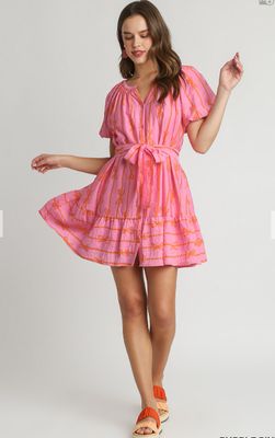 Bow Print Flutter Button Down Dress