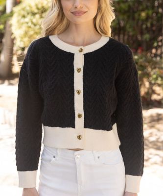 Sweater Cardigan with Contrast Detail Accent Button