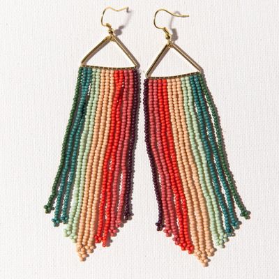 Pink Port Mint Teal Stripe Fringe On Triangle Earring