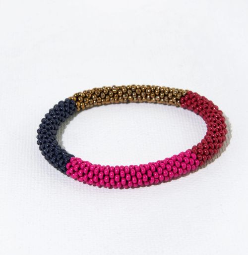 Hot Pink Navy Red Gold Color Block Slide and Stack Bracelet