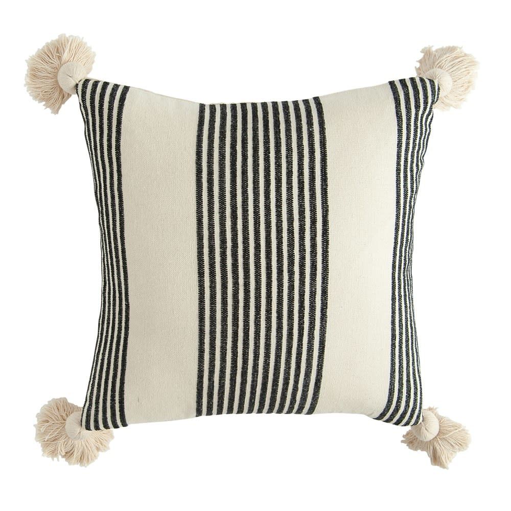 Black Square Stripped Pillow w Tassels