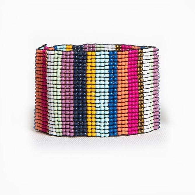 Multi Color Stripe Wide Stretch Bracelet