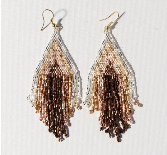 Mixed Metallic Stripe Fringe Earring