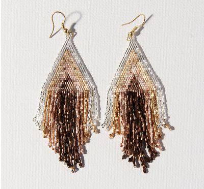 Mixed Metallic Stripe Fringe Earring Mixed Metallic Stripe Fringe Earring