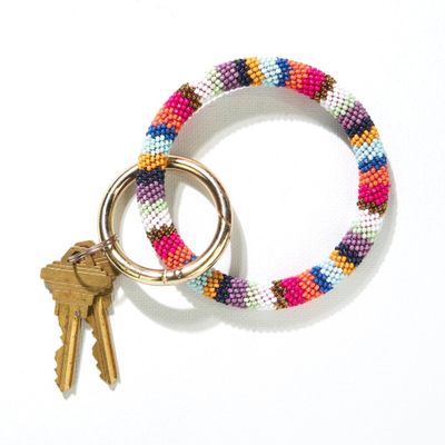 Multi Stripe Seed Bead Key Ring