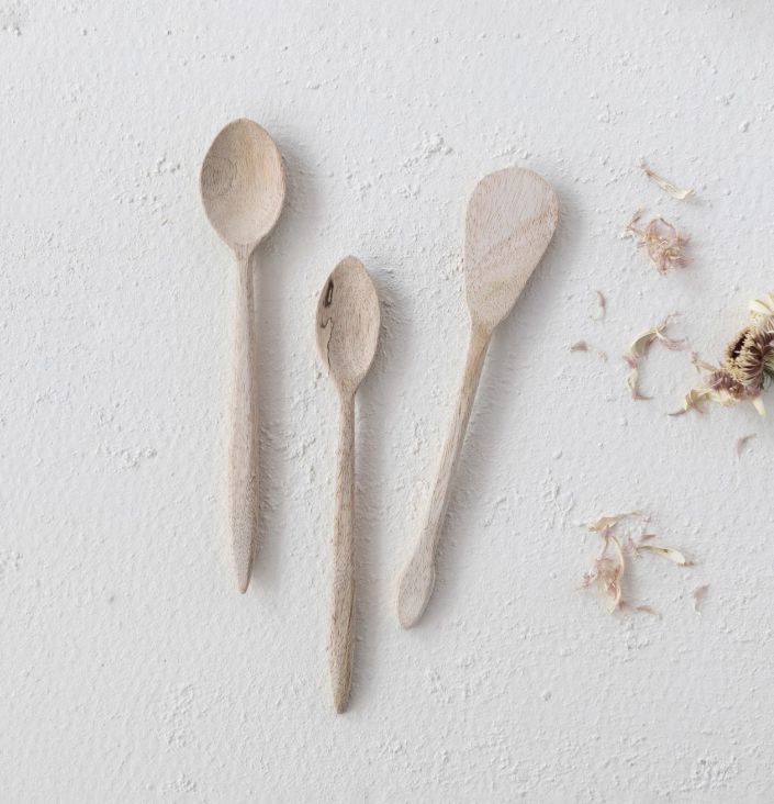 Hand-Carved Mango Wood Spoon, Bleached, 3 Styles