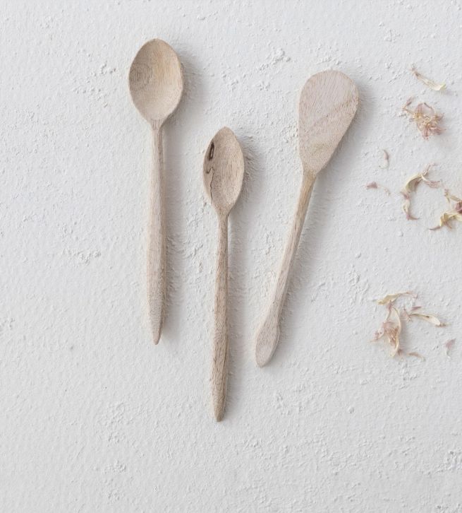 Hand-Carved Mango Wood Spoon, Bleached, 3 Styles
