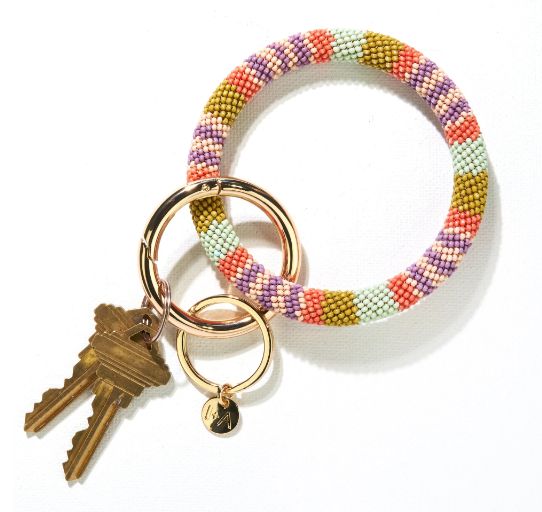 Liliac Citron Stripe Seed Bead Key Ring