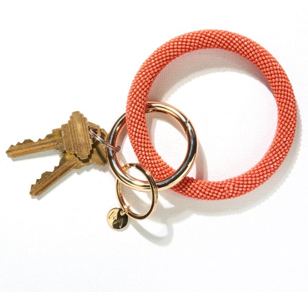 Coral Seed Bead Key Ring