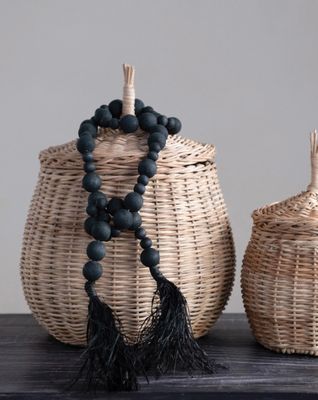 Acacia Wood Bead Garland w/ Raffia Tassel 45&quot;