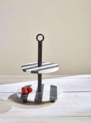 Marble &amp; Black Striped Tiered Server