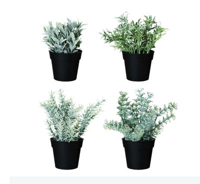 Faux Herbs in Plastic Pots