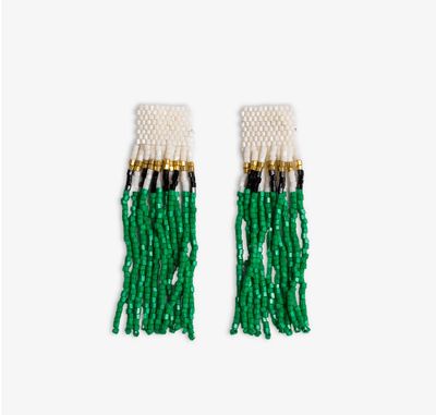 Marilyn Colorblock with Center Vertical Black Stripes Fringe Earrings Kelly Green