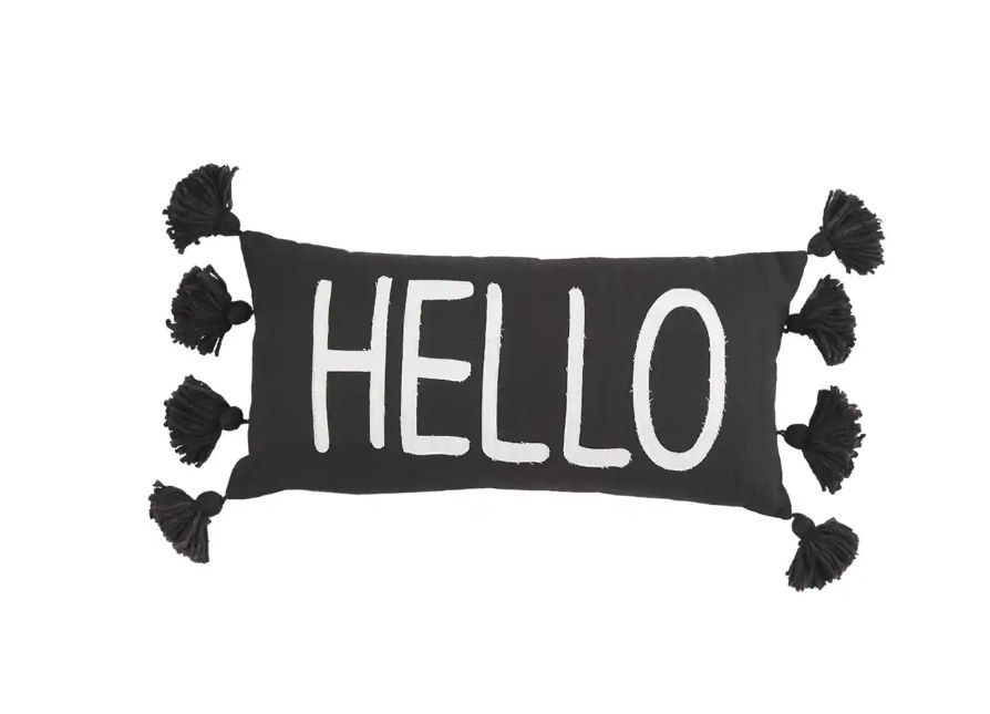 Hello Black Tassel Pillow