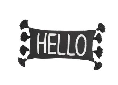 Hello Black Tassel Pillow