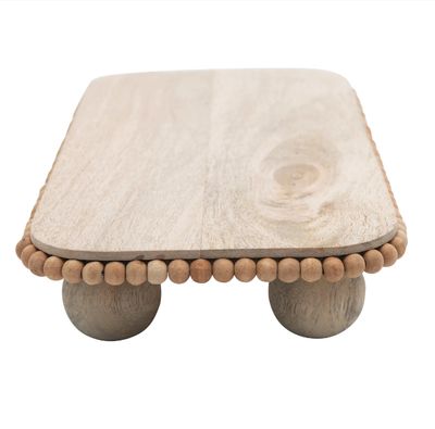 Decorative Mango Wood Pedestal w/ Wood Beads