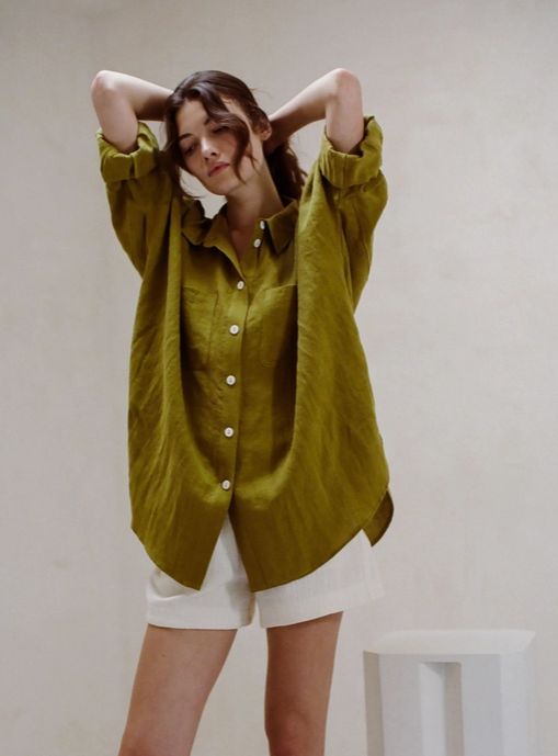 Peyton Button Down, Color: olive, Size: S