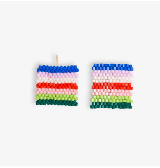 Kallie Horizontal Stripes Rectangle Post Beaded Earrings Rio