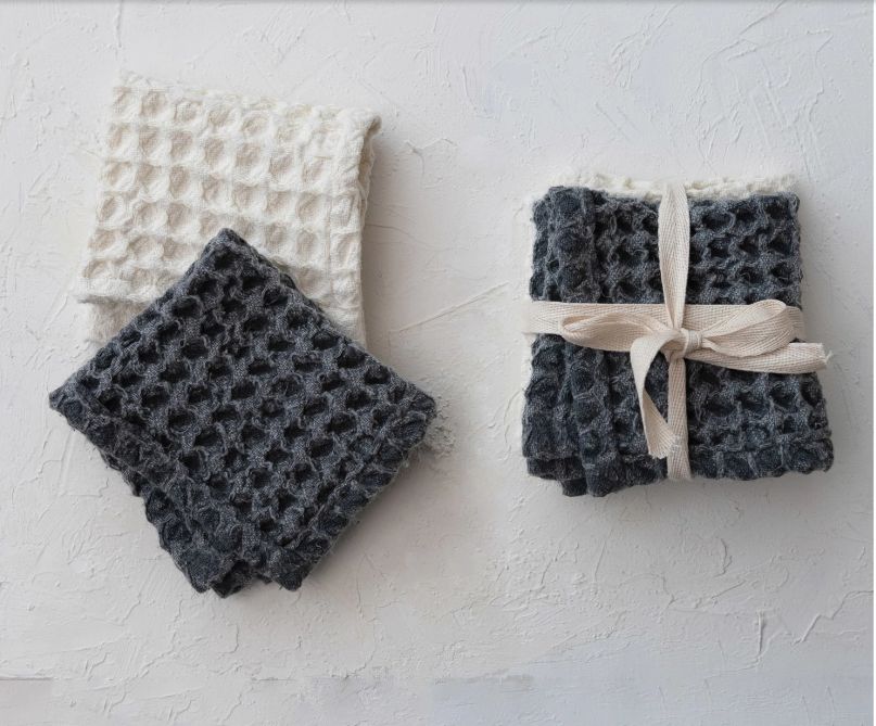 Cotton Waffle Weave Dish Cloths w/ Loops, Set of 2