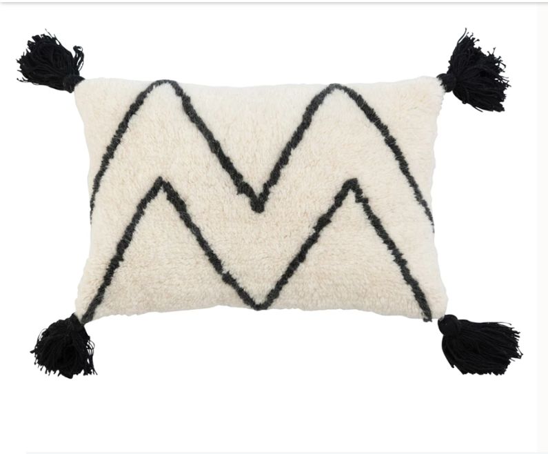 Tufted Lumbar Pillow w/ Chevron &amp; Tassels