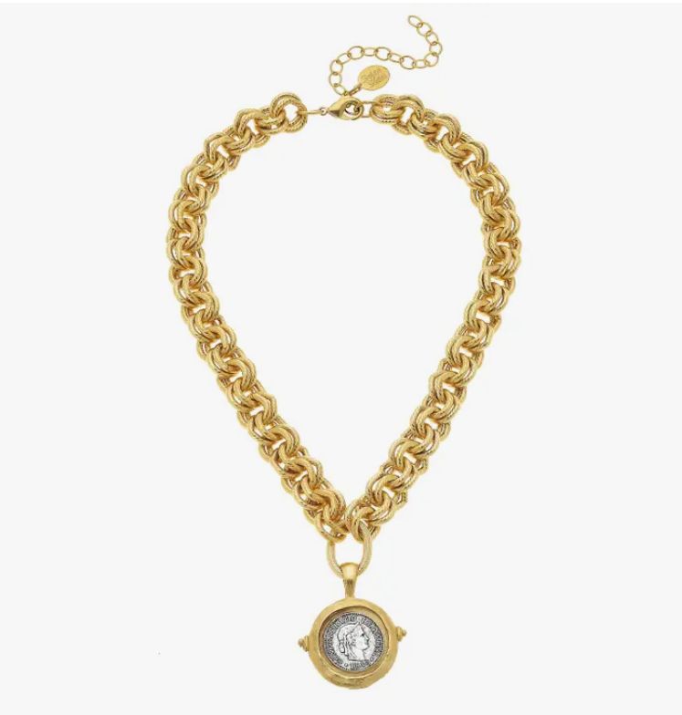 Gold and Silver Italian Intaglio Coin Necklace