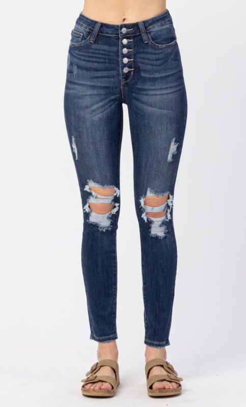 Hi-Rise Button Fly Cuffed Skinny