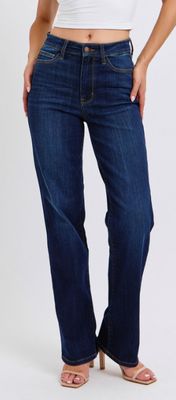 Straight dark wash frayed hem jeans