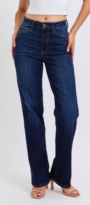 Straight dark wash frayed hem jeans, Color: dark wash, Size: 24