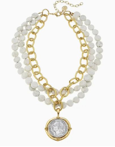 Handcast gold and silver coin on gold chain and genuine whit