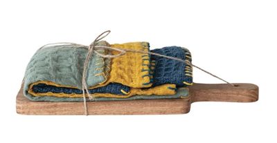 Cotton dishcloths and mango wood board- set of 4