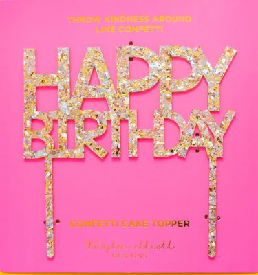 Cake Topper- Happy Birthday- Pearl + Gold Confetti
