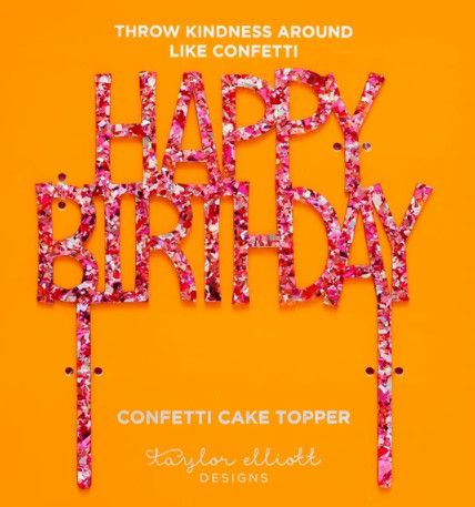 Cake Topper- Happy Birthday- Pink Confetti