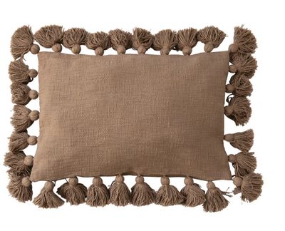 Woven Cotton Slub Lumbar Pillow w/ Tassels, Polyester Fill