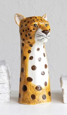 Hand-Painted Stoneware Cheetah Vase