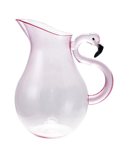 Acrylic Pitcher with Flamingo Handle, Pink &amp; Black- 2 1/2 Quart