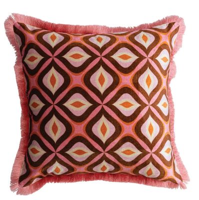 Square Cotton Blend Velvet Printed Pillow with Eyelash Fringe- 20 inch