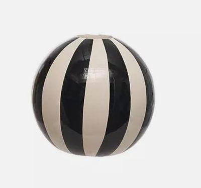 Stoneware Ball Vase w/ Stripes, Black &amp; White