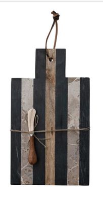 Marble Board with Leather Tie &amp; Canape Knife, Set of 2 Tied with Jute