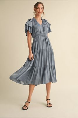 Blue Tiered Ruffle Midi Dress