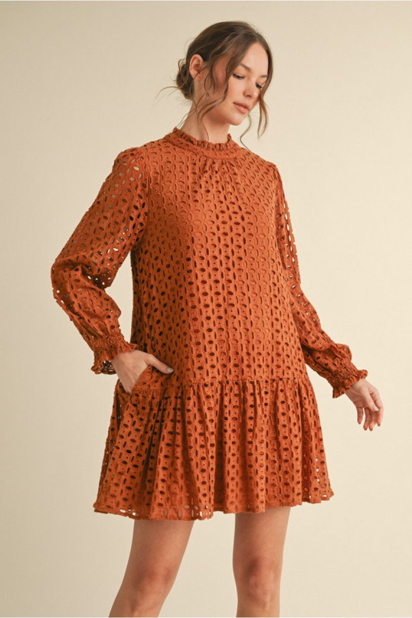 Toffee Patterned Keyhole Dress