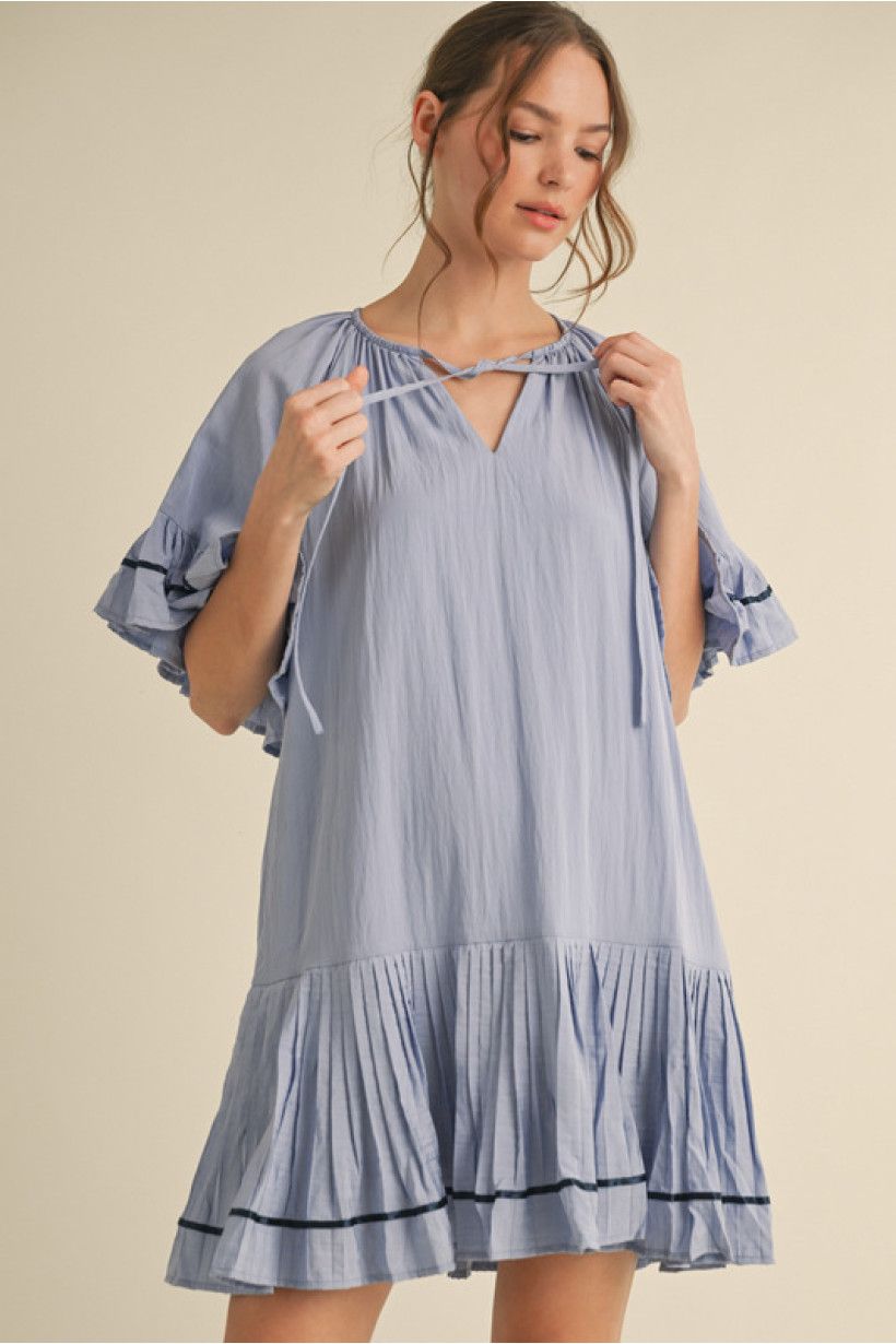 Blue Tie Neck Dress