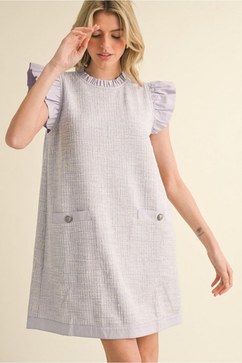 Lavender Tweed Ruffle Dress, Size: Small
