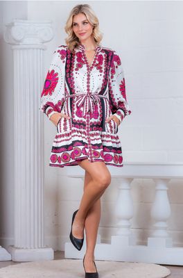 Long cuff sleeve w/ mandarin collar v-neck