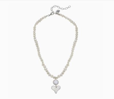 Dainty silver heart + coin pearl necklace