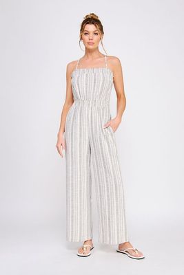 Blue Striped Linen Jumpsuit