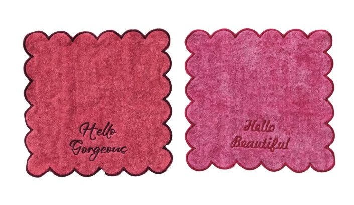 Cotton Terry Wash Cloths w/ Embroidered Saying &amp; Scalloped Edge, Set of 2
