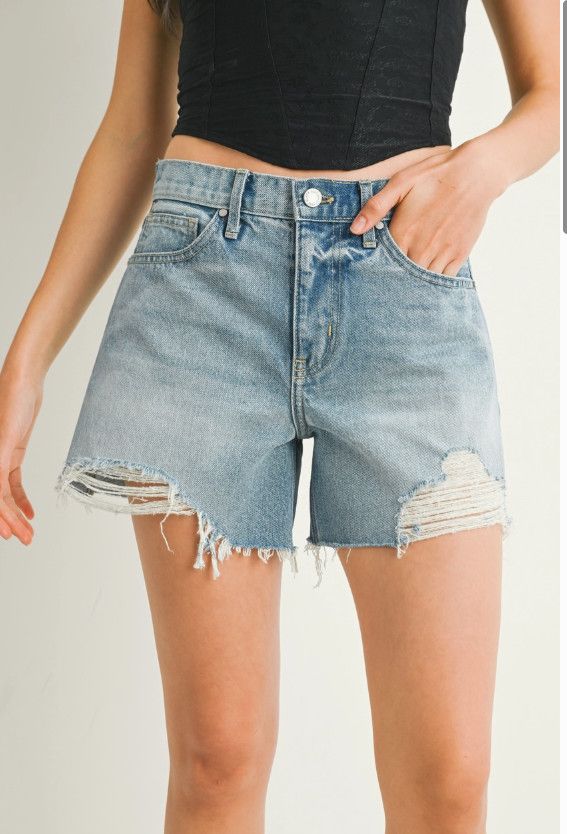 Vintage Distressed Jean Shorts, Size: XS, Color: Light
