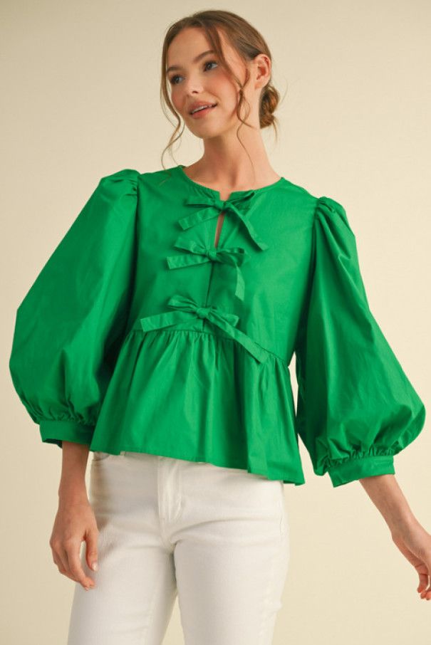 Cotton poplin peplum tie top